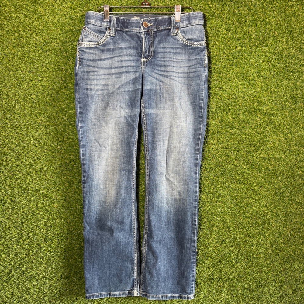 Wrangler Shiloh Jeans‎ Womens 5x32 Blue Denim Boot Cut Embellished Pockets